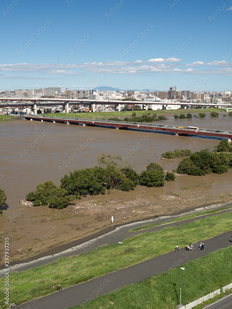 Fototapeta premium 台風で増水した荒川 足立区西新井橋付近