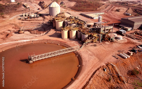 Aerial view of the tailings dam and processing plant of a Gold mine photo