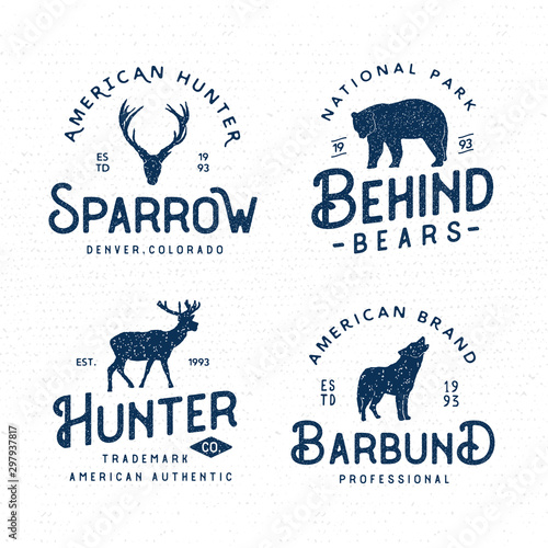 Set of wilderness logo emblems silhouettes and design elements
