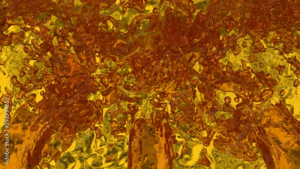 Animated top view of realistic apple juice pouring and splashing from three inflows. Easy to loop, liquid has no transparency. Animated top view of realistic apple juice pouring and splashing from three inflows. Easy to loop, liquid has no transparency.