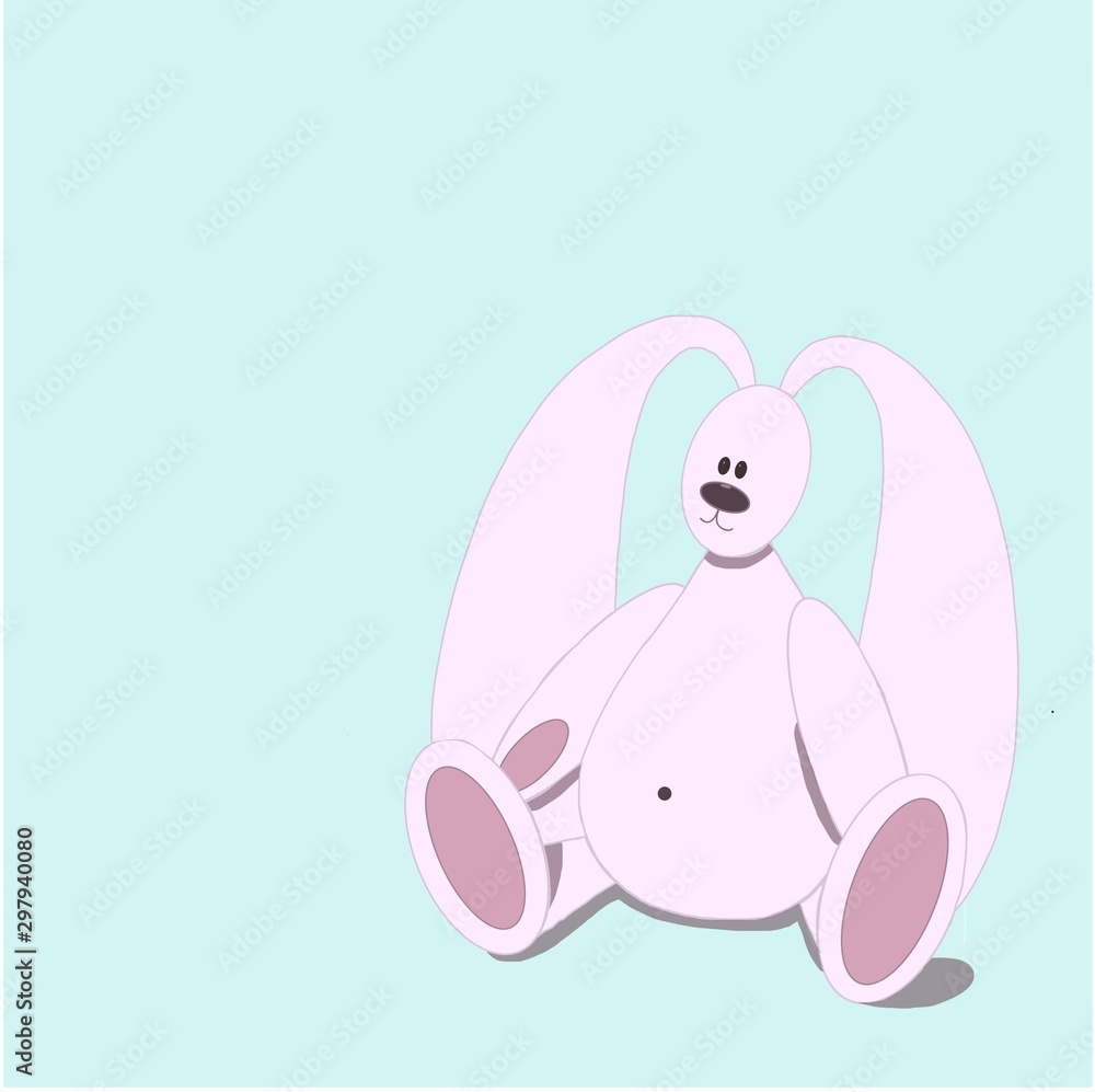 Pink hare The digital illustration depicts cute pink teddy bunny on a blue background. Pink hare The digital illustration depicts cute pink teddy bunny on a blue background.