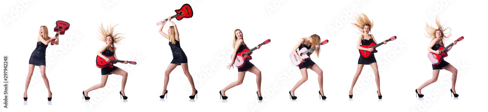 Woman playing guitar isolated on the white