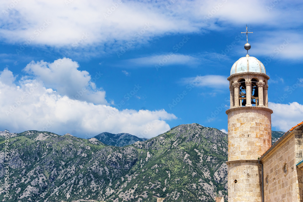 Obraz premium Tower of Church of Our Lady of the Rocks, Perast, Montenegro