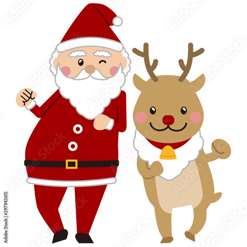 クリスマス　踊るサンタとトナカイ　仲良し