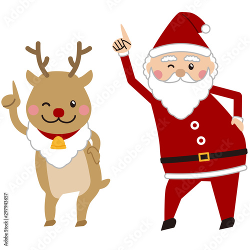 クリスマス　踊るサンタとトナカイ　指差し