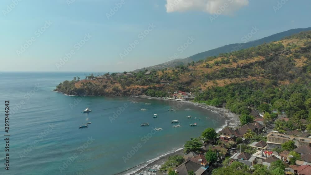 Aerial shot of the beautiful Jemeluk bay in the Amed area. Travel to Bali concept Aerial shot of the beautiful Jemeluk bay in the Amed area. Travel to Bali concept