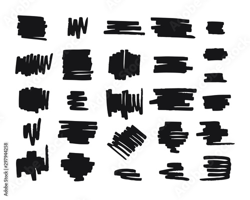 Vector set bundle of hand drawn black brush lines isolated on white background