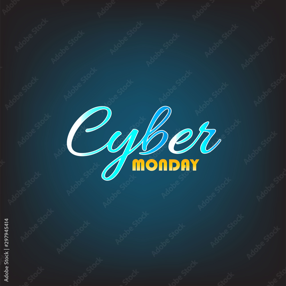 Cyber Monday sales design template. Vector illustration of a neon lamp with digital light, particles, and light effects.