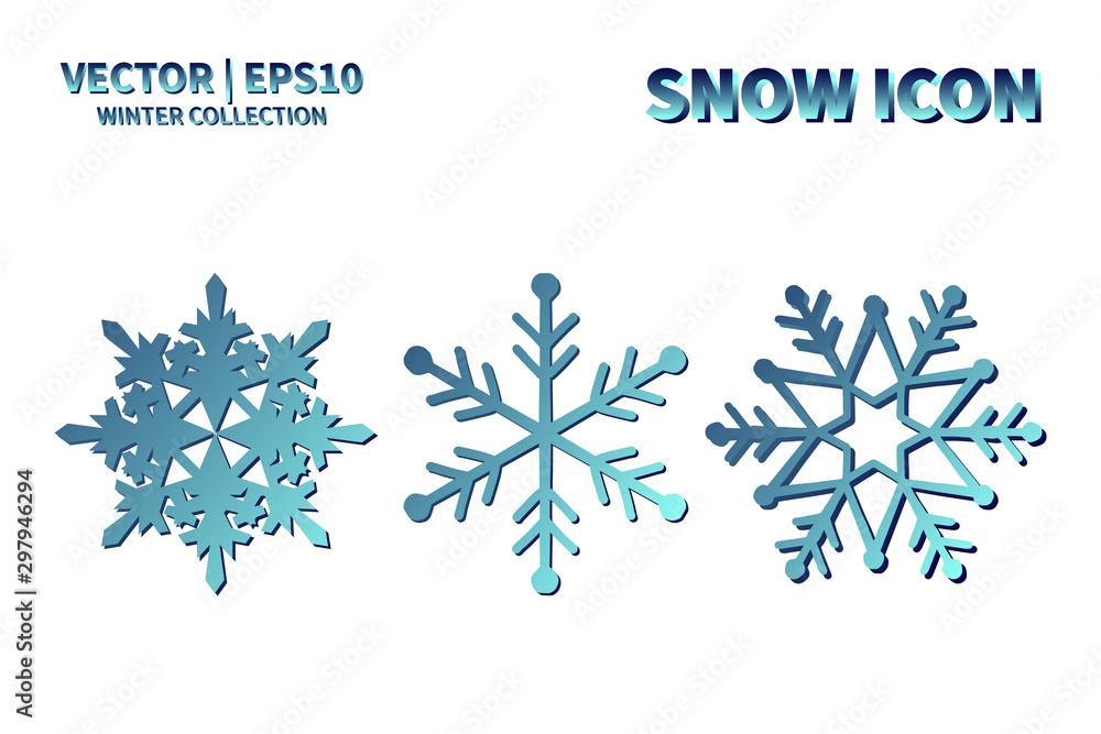 Snowflake vector icon set. Christmas and winter snow flake element collection. Isolated flat new year holiday decoration illustration template. Cold weather object design silhouette symbol