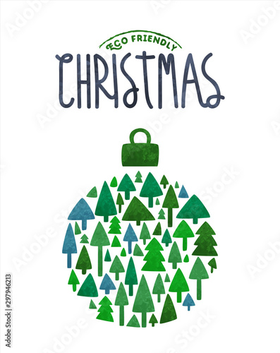 Merry Christmas eco card of green tree bauble