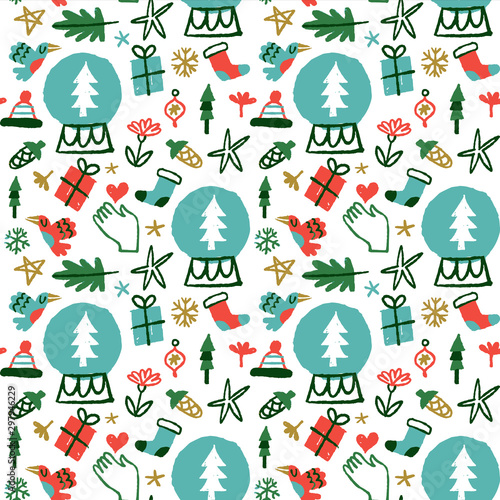 Christmas holiday nature doodles seamless pattern