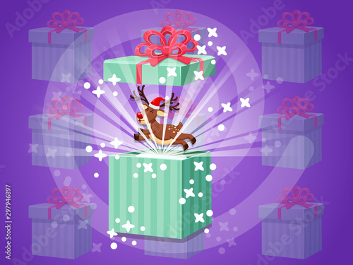 Opened gift box with a gift in the box. Vector clipart illustration for holiday. Celebration event for Birthday and Christmas,Newyear