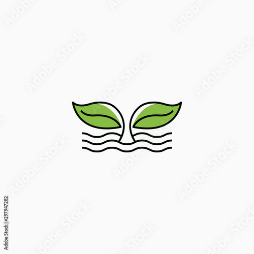 Whale tail with green leaf shape Logo Icon Design Template. Tail, Leaf, Nature Vector Illustration