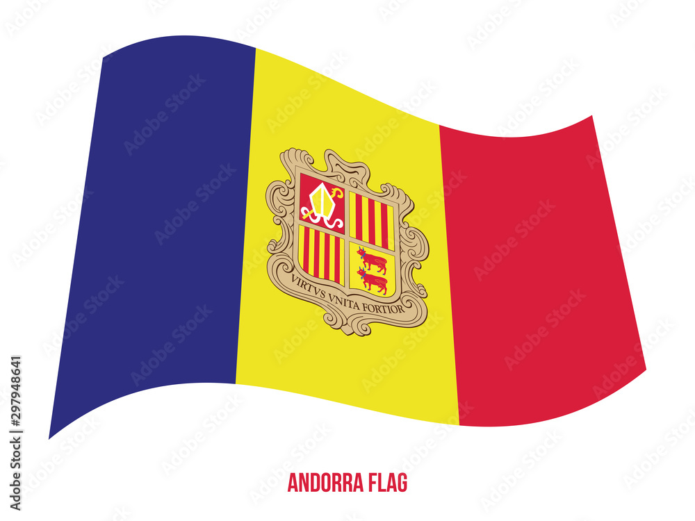 Obraz premium Andorra Flag Waving Vector Illustration on White Background. Andorra National Flag.