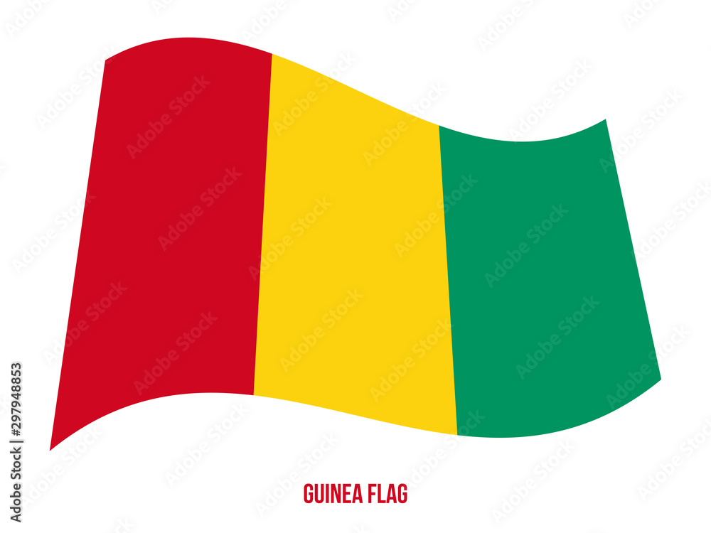 Fototapeta premium Guinea Flag Waving Vector Illustration on White Background. Guinea National Flag.