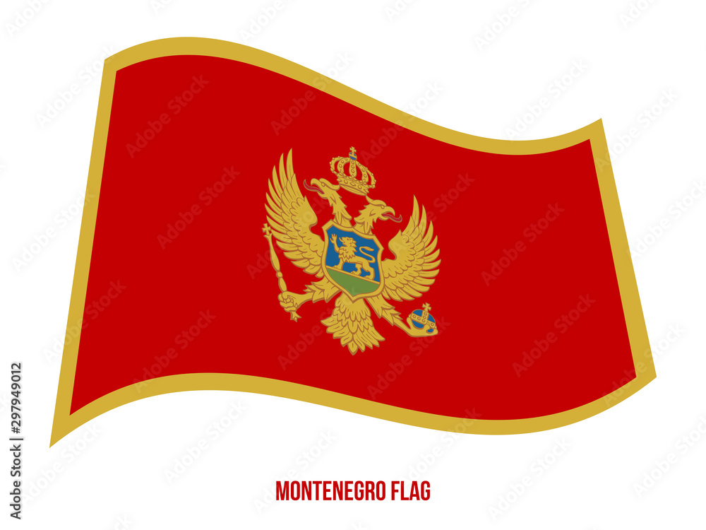 Montenegro Flag Waving Vector Illustration on White Background. Montenegro National Flag. Montenegro Flag Waving Vector Illustration on White Background. Montenegro National Flag.