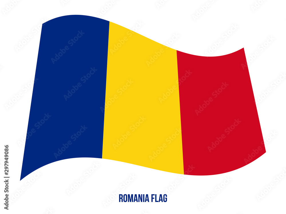 Fototapeta premium Romania Flag Waving Vector Illustration on White Background. Romania National Flag.