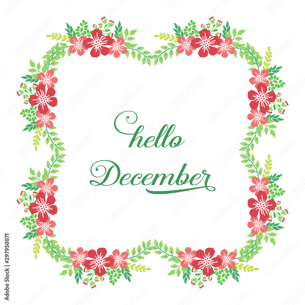 Decorative of card hello december, with modern red flower frame. Vector