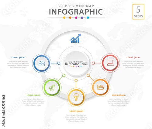 Infographic template for business. 5 Steps Modern Mindmap diagram with circles, presentation vector infographic.
