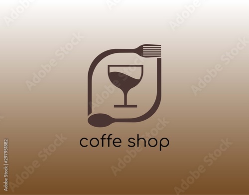 Unique Logo Coffee Shop with Modern Concept. Designed with Chocolate Glass be surrounded by Spoon and Fork Icon Image. Suitable for Restaurant or Coffee Shop Logo. Vector Illustration.