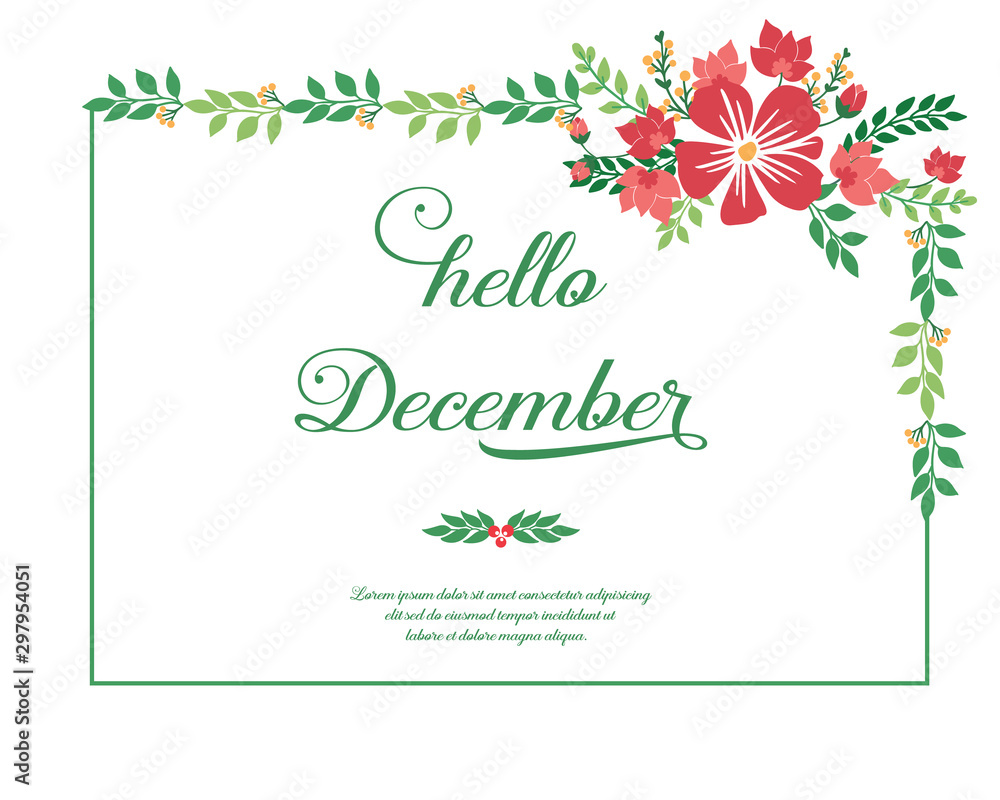 Obraz premium Simple red wreath frame, for elegant card of hello december. Vector