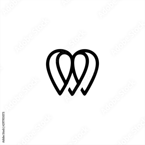 letter M love logo vector forms leaves and wings