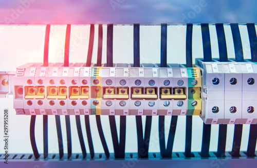 electrical wires in a perforated cable channel,connection to circuit breakers