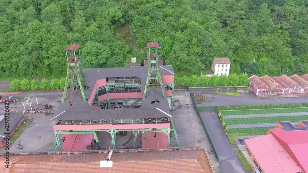 Old coal minewheel in Asturias aerial sight Old coal minewheel in Asturias aerial sight