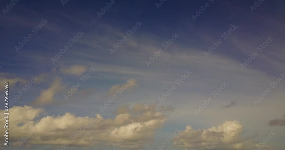 Bright Blue Cloudy Sky over a tropical island. Realtime movements Bright Blue Cloudy Sky over a tropical island. Realtime movements