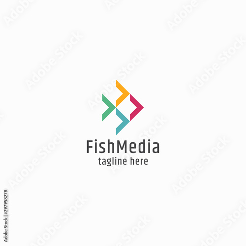 Free Download Colorful arrow with fish shape Logo Design Concept. Multimedia, Display, Modern Vector Illustration - GFXLoad