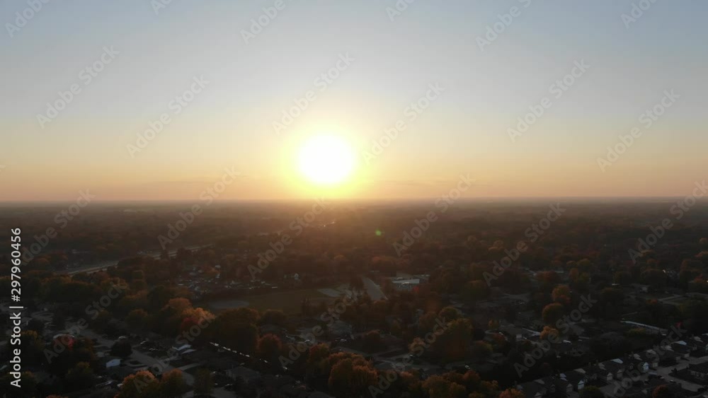 Drone hovering over Clinton Township MI in the evening Drone hovering over Clinton Township MI in the evening