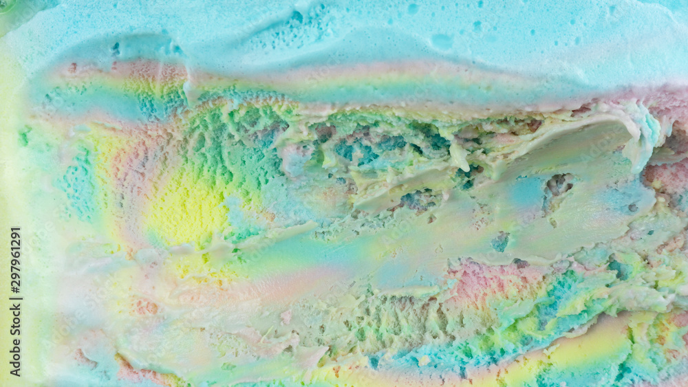 Scooping Rainbow ice cream, Closeup Top view, Blank for design.. Scooping Rainbow ice cream, Closeup Top view, Blank for design..