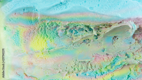 Scooping Rainbow ice cream, Closeup Top view, Blank for design..
