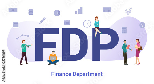 fdp finance department concept with big word or text and team people with modern flat style - vector