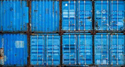 Blue container for background. Industrial Container yard for Logistic Import Export business concept background.