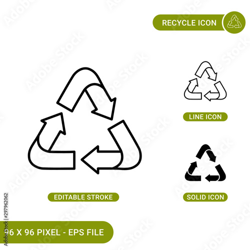 Recycle icons set vector illustration with solid icon line style. Go green concept. Editable stroke icon on isolated background for web design, infographic and UI mobile app.