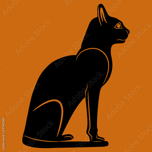 Isolated vector illustration. Seated cat. Halloween decor. Ancient Egyptian feline goddess Bastet.