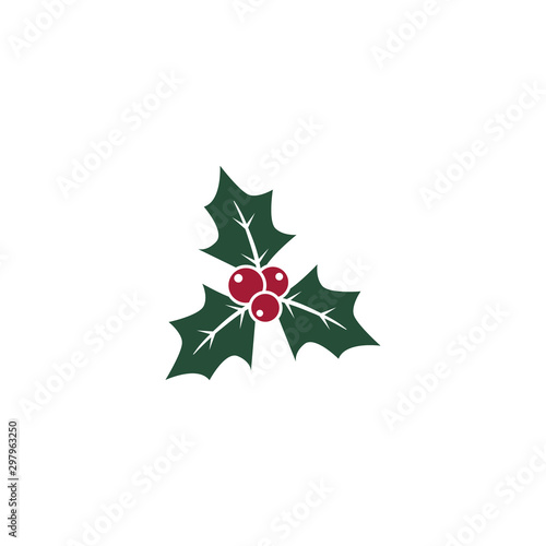 Holly berry leaves Christmas icon. Vector illustration
