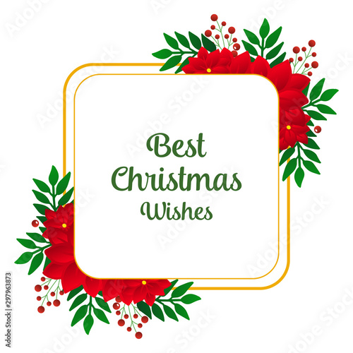 Cute handwritten of best christmas wishes, with art drawing of red wreath frame. Vector