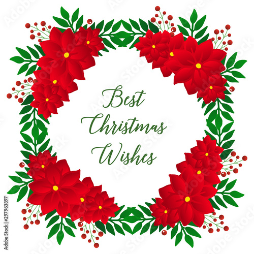 Cute handwritten of best christmas wishes, with art drawing of red wreath frame. Vector