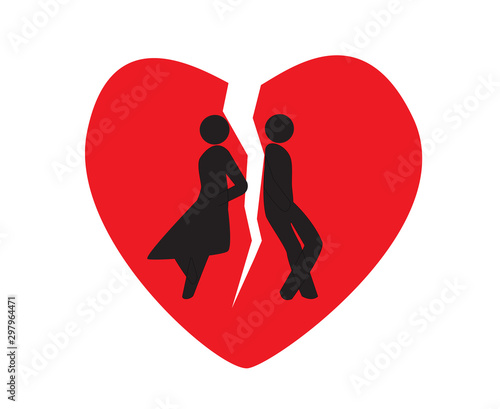 Man and Woman Complicated relationship in broken heart sign, sign symbol background, VECTOR ILLUSTRATION.