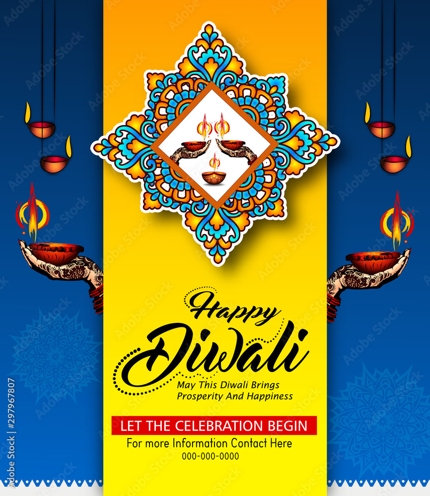 Diwali Festival Sale Design Template with Discount Tag and Creative Lamps,  Floral Ornament ,mandala, Abstract Background - Diwali Offer Modern Flyer  Design Template Stock Vector | Adobe Stock