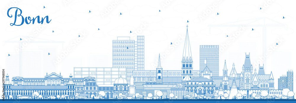 Outline Bonn Germany City Skyline with Blue Buildings. Outline Bonn Germany City Skyline with Blue Buildings.