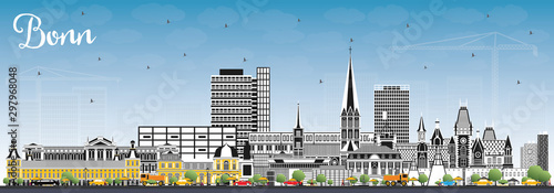 Bonn Germany City Skyline with Color Buildings and Blue Sky.