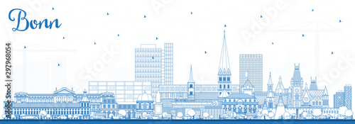 Outline Bonn Germany City Skyline with Blue Buildings.