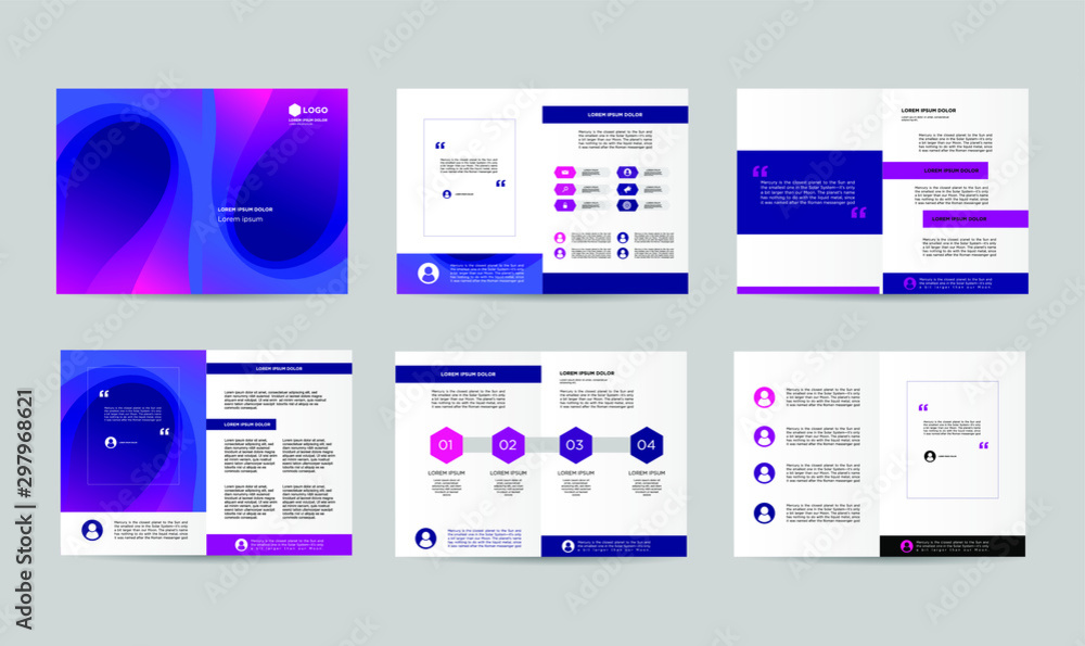 Naklejka premium set blue violet liquid brochure template design
