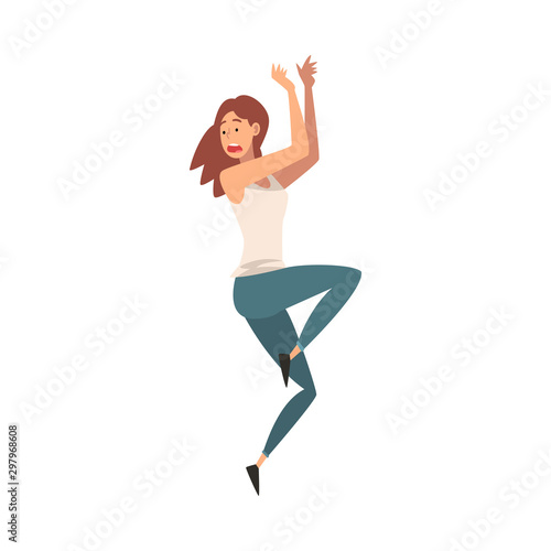 Scared and Panicked Young Woman with Fear Expression, Emotional Frightened Girl Character Vector Illustration