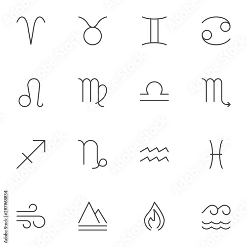 Zodiac signs line icons set. Astrology linear style symbols collection, outline signs pack. vector graphics. Set includes icons as Aries, Taurus, Gemini, Cancer, Leo, Virgo, Libra, Scorpio, Capricorn
