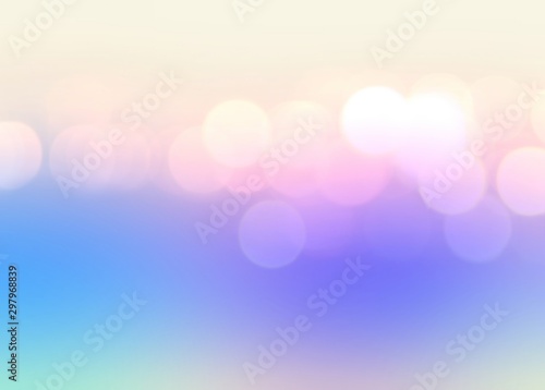 Festive garland lights abstract pattern. Lilac blue pink yellow bright blurred gradient. Fantasy bokeh texture. Wonderful sky shine.