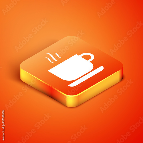 Isometric Coffee cup icon isolated on orange background. Tea cup. Hot drink coffee. Vector Illustration